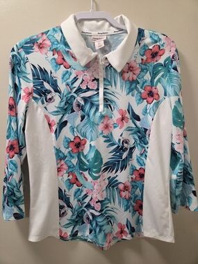 Tommy Bahama Golf & Tennis Women's Tropical Floral Zip Polo Top - Size Large